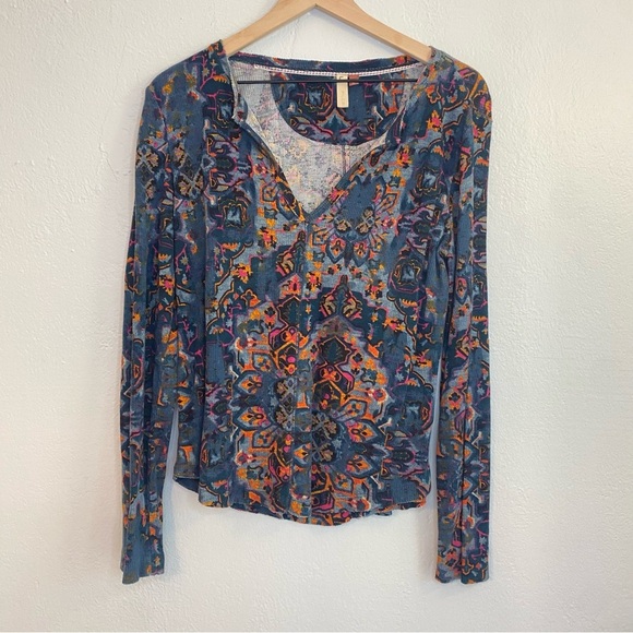 Anthropologie Pilcro Waffle Knit Thermal Top Jewel Tones and Raw Edge Sz M - Picture 1 of 5